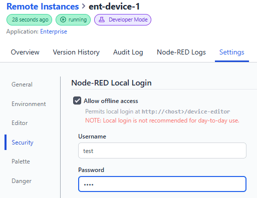 Screenshot of local login options