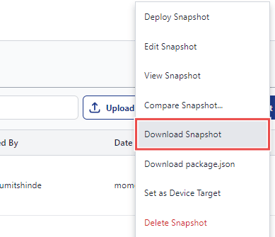 Image showing the 'Download Snapshot' option in the menu